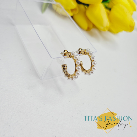 Pearl Golden Hoops