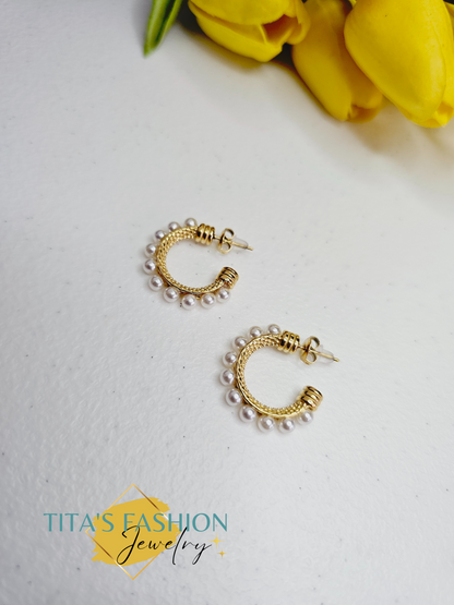 Pearl Golden Hoops